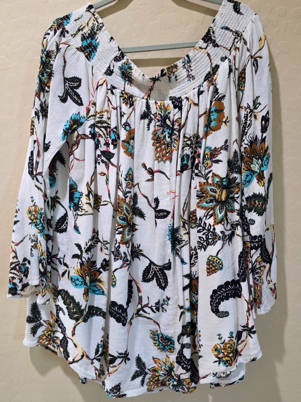 BP Nordstrom Womens XL Boho Off Shoulder Peasant Top Floral Paisley Smock Blouse